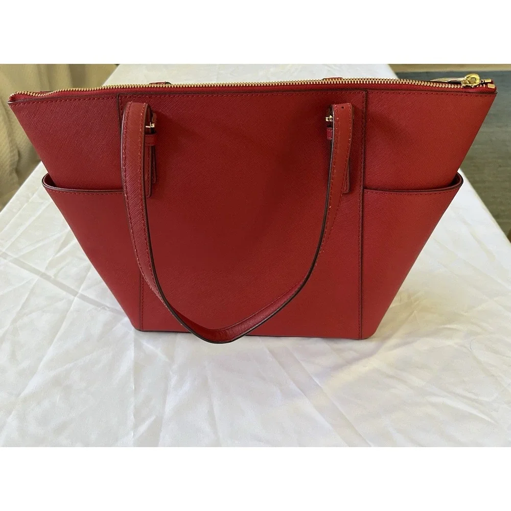 NEW Michael Kors Jet Set Top-Zip Saffiano Leather Red No Tags